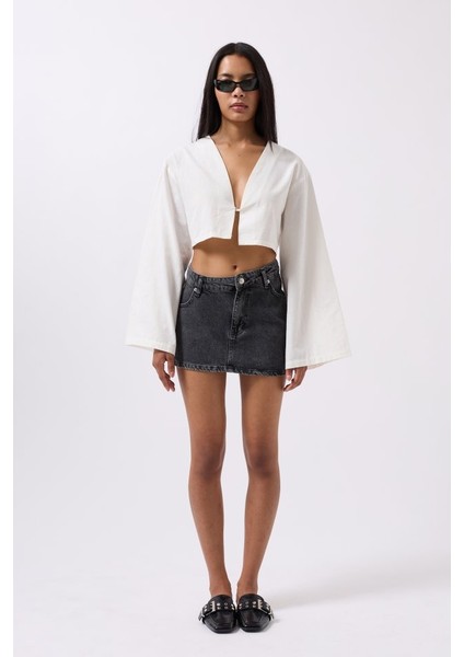 Asimetrik Bel Denim Mini Etek fiyatları