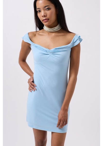 Büzgü Detay Omuz Askılı Mini Elbise