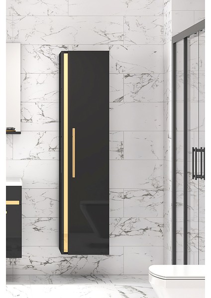 Yeni Gold Mdf Siyah 140 cm Banyo Boy Dolabı**demonte Değil