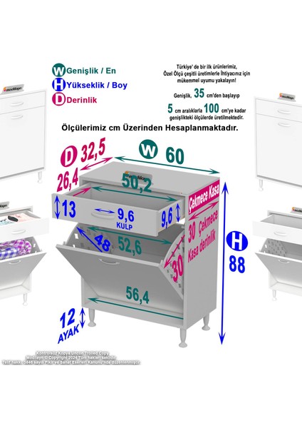 60 x 88 x 32,5 Cm’lik 1 Çekmece 1 Göz Çok Amaçlı Mutfak Sepeti,organizatör Mutfak Dolabı