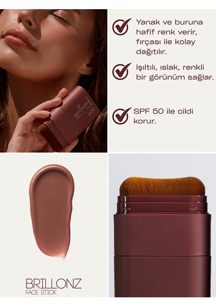Brillonz Face Stick 50 SPF | Bronzluk Veren Işıltılı Yüz Stick | Bronze Glow Face Stick