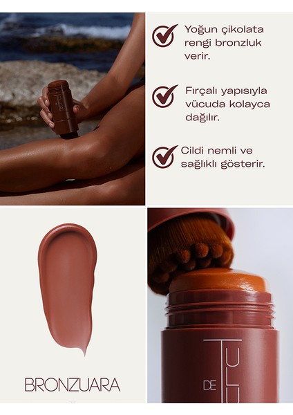 Bronzaura | Güneş Altında Kullanılan Yoğun Bronzlaştırıcı Fırçalı Stick | Kakao Jojoba Havuç Yağı İçeren | Tanning Stick