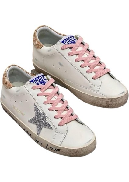 Women’s Golden Goose Super-Star Silver Glitter Star Pink Heeled Women's shoes - Kadın sneaker golden goose