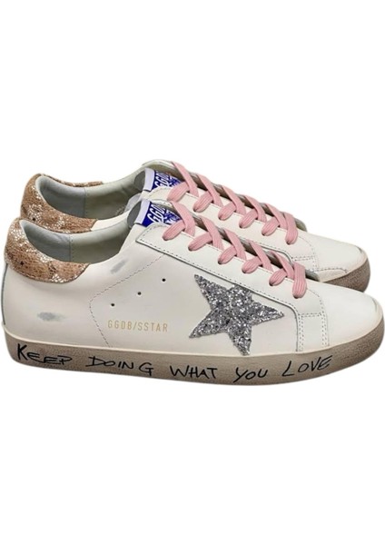 Women’s Golden Goose Super-Star Silver Glitter Star Pink Heeled Women's shoes - Kadın sneaker golden goose fiyatları