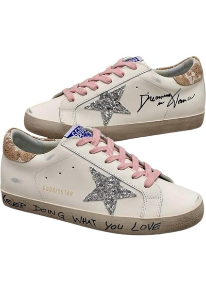Women’s Golden Goose Super-Star Silver Glitter Star Pink Heeled Women's shoes - Kadın sneaker golden goose modelleri