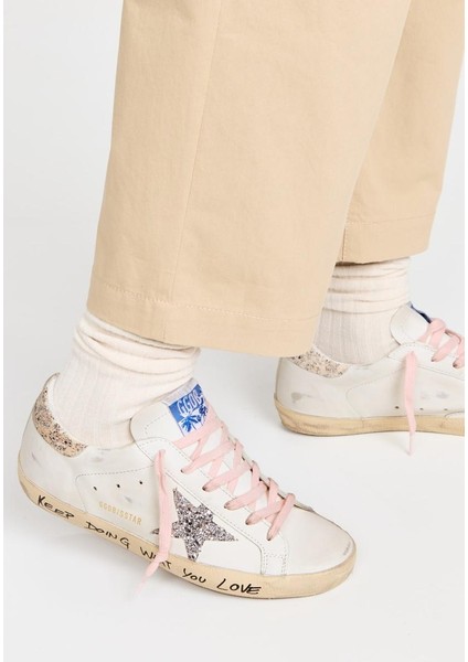 Women’s Golden Goose Super-Star Silver Glitter Star Pink Heeled Women's shoes - Kadın sneaker golden goose indirimleri