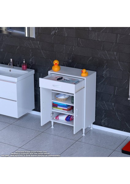 60 x 88 x 32,5 Cm’lik 1 Çekmece 1 Kapak 3 Raf 4 Göz Raflı,şık ve Pratik Organizatör Mutfak Dolabı