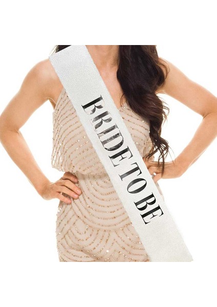 Beyaz Üzeri Gümüş Büyük Bride To Be Yazılı Simli Işıltılı Kuşak Kemer 10X80 cm