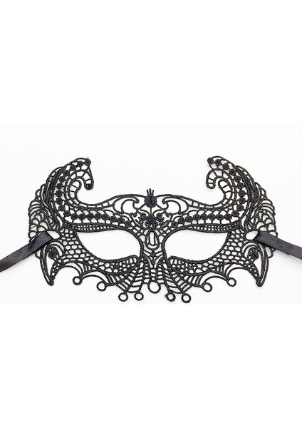 Siyah Renk Kulaklı Dantel Parti Balo Maskesi