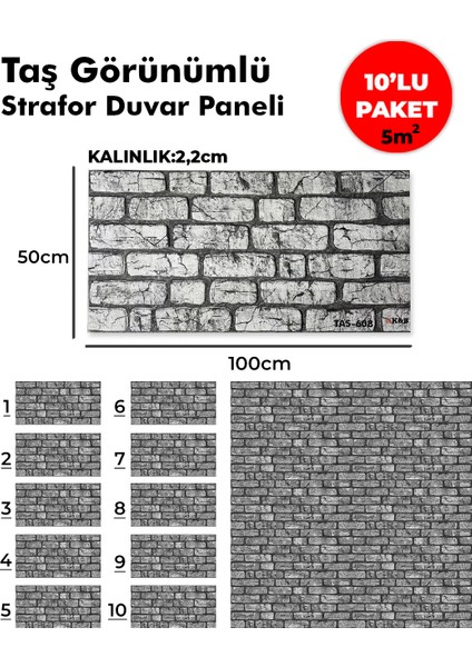 Taş Görünümlü Strafor Duvar Paneli (10'lu Paket)