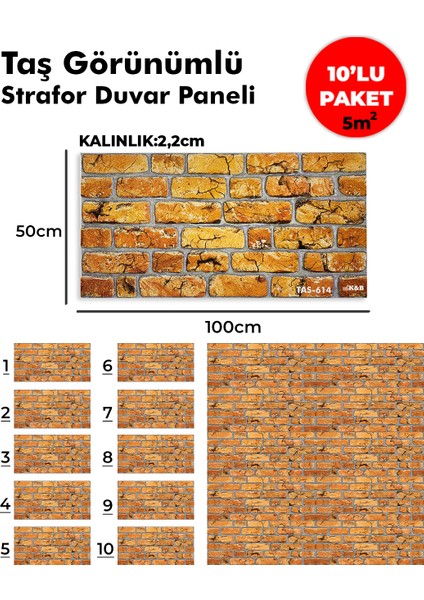 Taş Görünümlü Strafor Duvar Paneli (10'lu Paket)