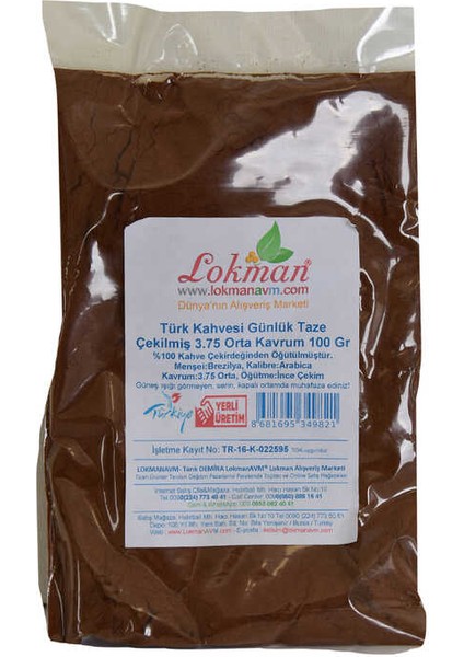 Türk Kahvesi Günlük Taze Çekilmiş 3.75 Orta Kavrum 100 gr Paket fiyatları