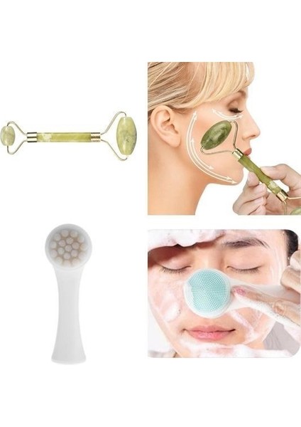 2li Set Çift Taraflı Cilt Temizleme Fırçası ve Yeşim Taşı Çift Taraflı Cilt Masaj Aleti fiyatları