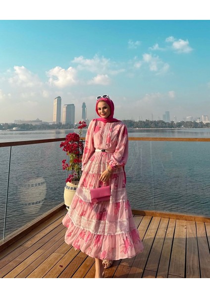 Etekli Tesettür Takım Pembe
