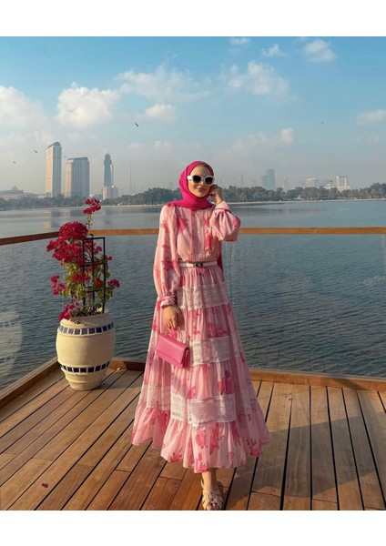 Etekli Tesettür Takım Pembe