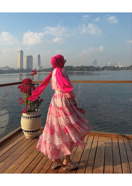 Etekli Tesettür Takım Pembe