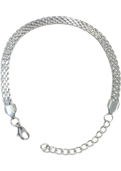 Çelik Bileklik Sık Örme Lüks Model 4 mm Genişlik 19 cm Uzunluk 5 cm Ek Gümüş Silver