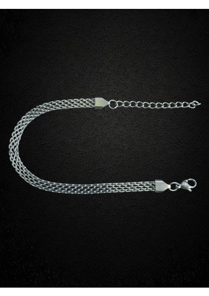Çelik Bileklik Sık Örme Lüks Model 4 mm Genişlik 19 cm Uzunluk 5 cm Ek Gümüş Silver