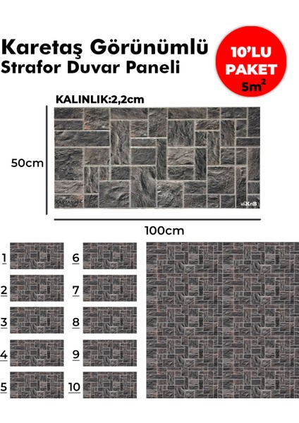 Karetaş Görünümlü Strafor Duvar Paneli (10'lu Paket)