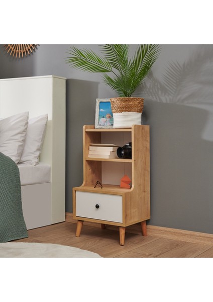 Melek Tek Çekmeceli Komodin - Safir Meşe / Beyaz fiyatları