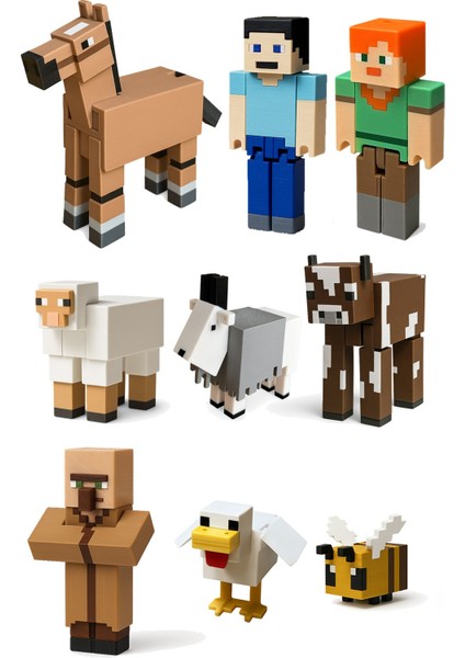 Minecraft Çiftlik Set Steve Alex Köylü Arı Tavuk Koyun Inek Keçi At