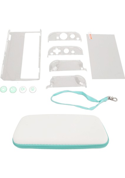 Oyun Konsolu Koruyucu Kit Taşıma Çantası Şeffaf Kılıf Ekran Temperli Film Silikon Joystick Kılıfları Switch OLED Yeşil (Yurt Dışından)