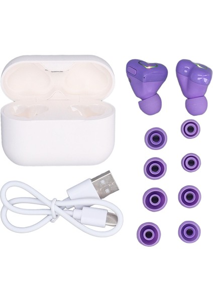 Kalp Şeklinde Kablosuz Kulaklıklar Sevimli Şık Hıfı Stereo Ses Dahili Mikrofon Bluetooth 5.3 Kablosuz Kulaklıklar Şarj Kutusu ve Renk Degradeli Işık Mor (Yurt Dışından)