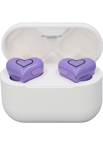 Kalp Şeklinde Kablosuz Kulaklıklar Sevimli Şık Hıfı Stereo Ses Dahili Mikrofon Bluetooth 5.3 Kablosuz Kulaklıklar Şarj Kutusu ve Renk Degradeli Işık Mor (Yurt Dışından)
