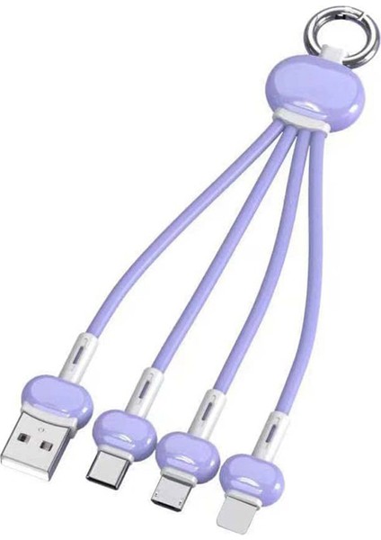 Çoklu Şarj Kablosu Silikon Anahtarlık 3'ü 1 Arada Şarj Kablosu Micro Usb/type C ile Uyumlu (Yurt Dışından)