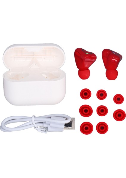 Kalp Şeklinde Kablosuz Kulaklıklar Sevimli Şık Hıfı Stereo Ses Dahili Mikrofon Bluetooth 5.3 Kablosuz Kulaklık Şarj Kutusu ve Renk Degrade Işık Kırmızı (Yurt Dışından)