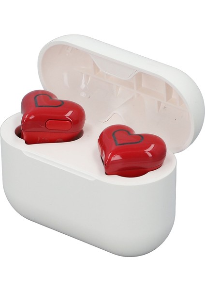 Kalp Şeklinde Kablosuz Kulaklıklar Sevimli Şık Hıfı Stereo Ses Dahili Mikrofon Bluetooth 5.3 Kablosuz Kulaklık Şarj Kutusu ve Renk Degrade Işık Kırmızı (Yurt Dışından)