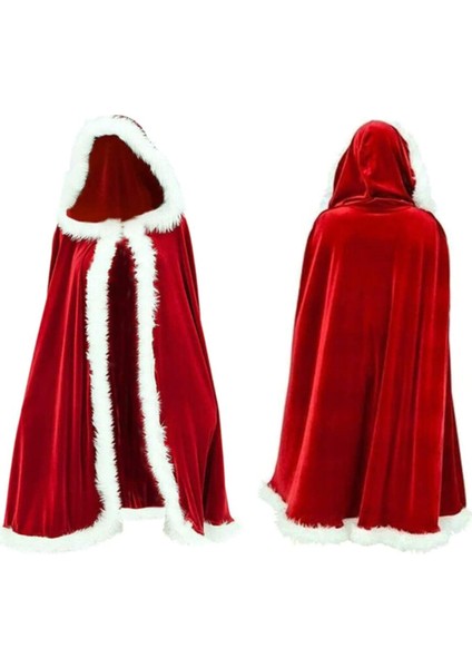 1.5m Kırmızı Başlıklı Pelerin Noel Kostümü Noel Baba Pelerini Kırmızı Manto Noel Partisi Cosplay Kostümü (Yurt Dışından)