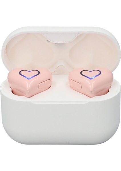 Kalp Şeklinde Kablosuz Kulaklıklar Sevimli Şık Hıfı Stereo Ses Dahili Mikrofon Bluetooth 5.3 Kablosuz Kulaklıklar Şarj Kutusu ve Renk Degrade Açık Pembe (Yurt Dışından)