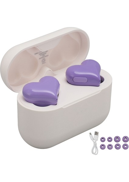 Kalp Şeklinde Kablosuz Kulaklıklar Hıfı Stereo Ses Su Geçirmez Bluetooth 5.3 Kulaklık Şarj Kutusu ile Kızlar Kadınlar Mor (Yurt Dışından)