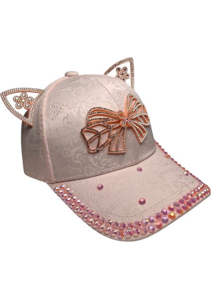 Spteks Kitti 4-8 Yaş Kız Çocuk Pembe Renk Parlak Taş Figürlü Yazlık Kep Şapka
