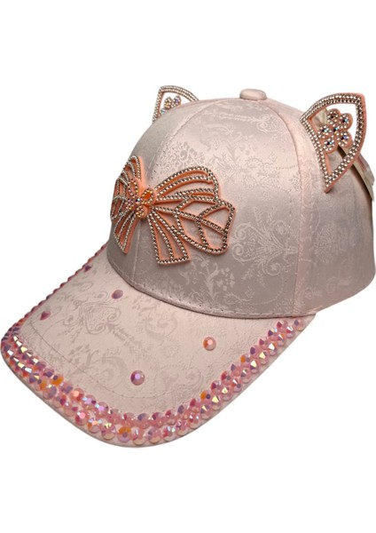 Spteks Kitti 4-8 Yaş Kız Çocuk Pembe Renk Parlak Taş Figürlü Yazlık Kep Şapka fırsatları