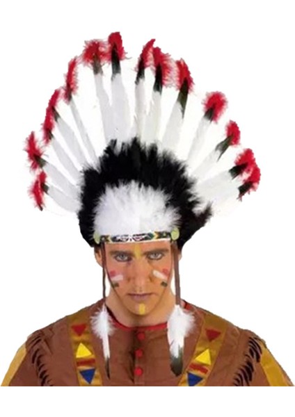 Yerli Amerikan Şefi Başlığı Cosplay Kızılderili Kostümü Yapay Tüy Başlığı Başlık Aksesuarları Yetişkinler ve Çocuklar Için (Yurt Dışından)