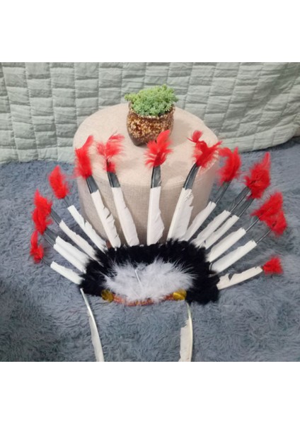 Yerli Amerikan Şefi Başlığı Cosplay Kızılderili Kostümü Yapay Tüy Başlığı Başlık Aksesuarları Yetişkinler ve Çocuklar Için (Yurt Dışından)