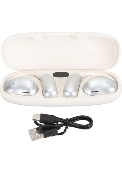 Açık Kulak Kulaklık Bluetooth 5.4 Kablosuz Kulaklık Şarj Kutusu ile 12 Saat Oynatma Süresi Ipx7 Su Geçirmez Spor Kulaklıkları Egzersiz Bisiklet Koşu Gümüş Beyaz (Yurt Dışından)