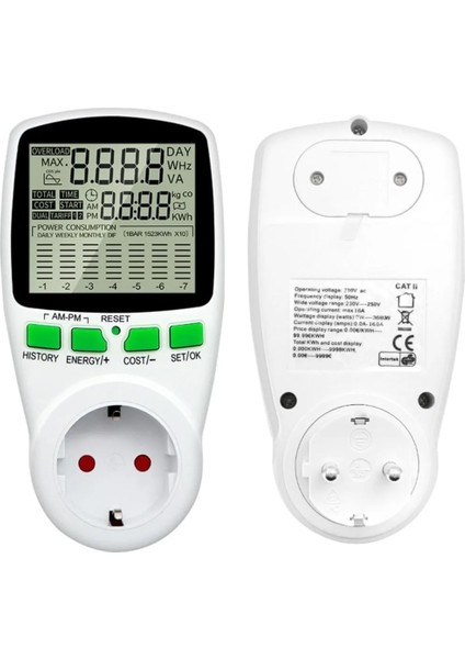 Dijital Wattmetre Enerji Sarfiyat Ölçer Tüketim Ölçer 220 Volt 16 Amper 3680 Watt Priz (5131)