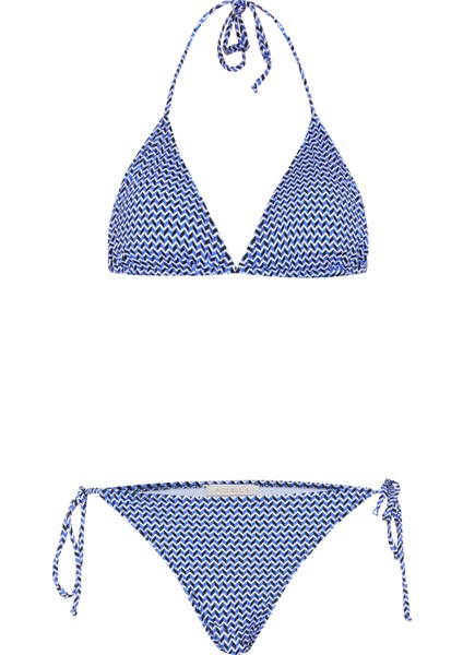 Desenli Arkası Büzgülü Üçgen Bikini