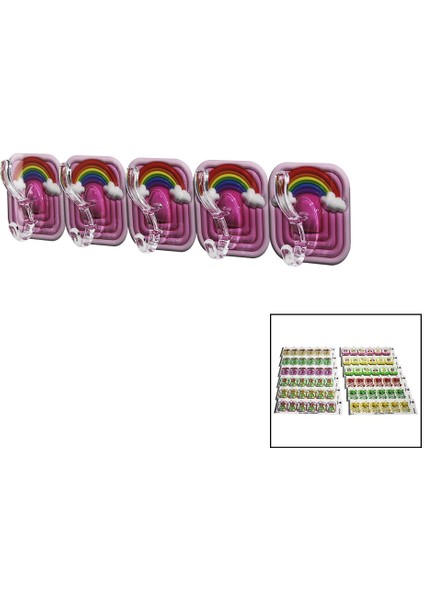 5pcs Tekli - Çoklu Kullanım Mika Kristal Kollu Resimli Yapışkanlı Askı (5131)