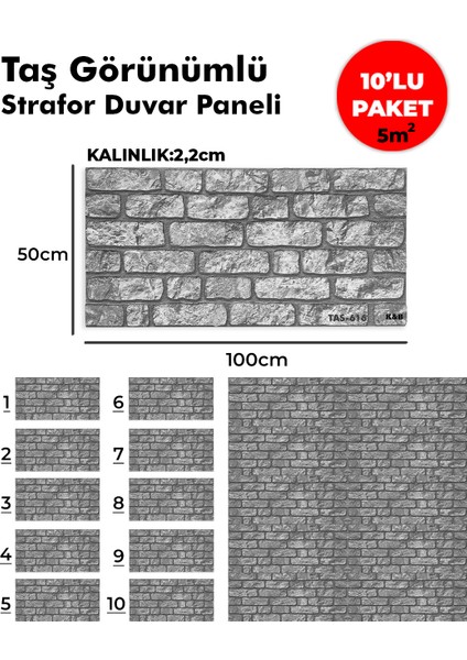 Taş Görünümlü Strafor Duvar Paneli (10'lu Paket)