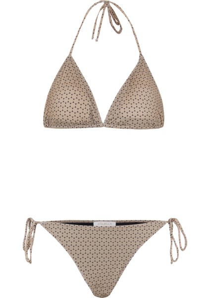 Desenli Arkası Büzgülü Üçgen Bikini