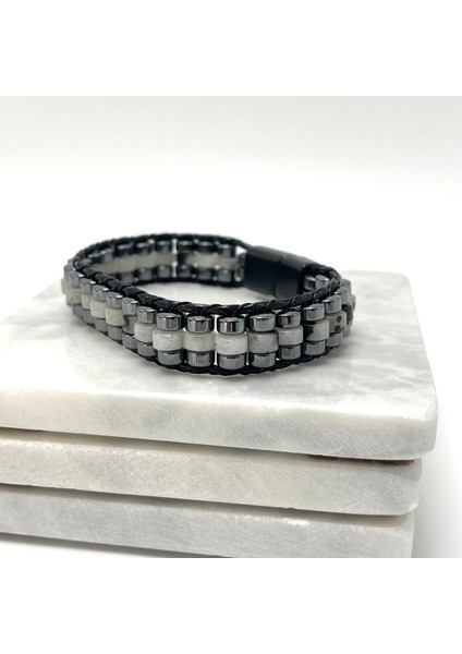 Sertifikalı Labrodorit Disk Model Doğal Taş Erkek Bileklik Kilitli Kapama modelleri