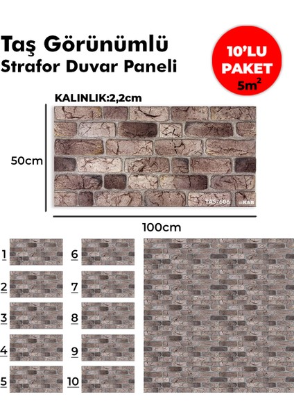 Taş Görünümlü Strafor Duvar Paneli (10'lu Paket)
