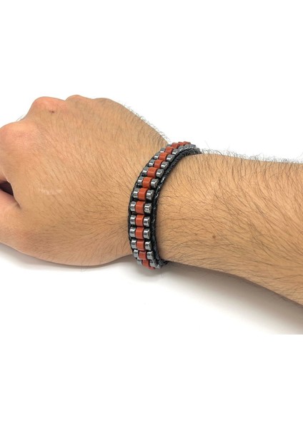 Sertifikalı Kırmızı Jasper Disk Model Doğal Taş Erkek Bileklik Kilitli Kapama fırsatları