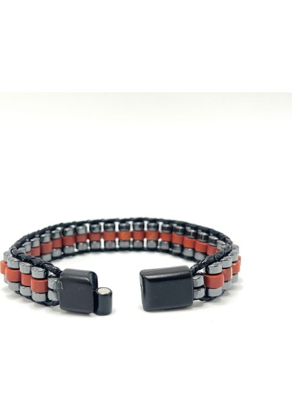 Sertifikalı Kırmızı Jasper Disk Model Doğal Taş Erkek Bileklik Kilitli Kapama indirimleri