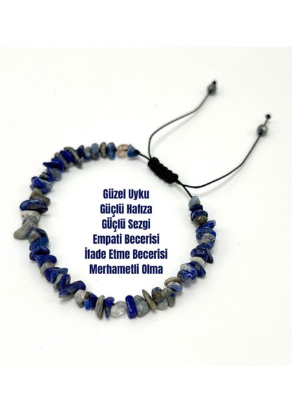 Sertifikalı Lapis Lazuli Saçaklı Model Doğal Taş Makrome Bileklik Ayarlanabilir Ölçü