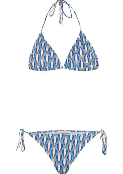 Desenli Arkası Büzgülü Üçgen Bikini